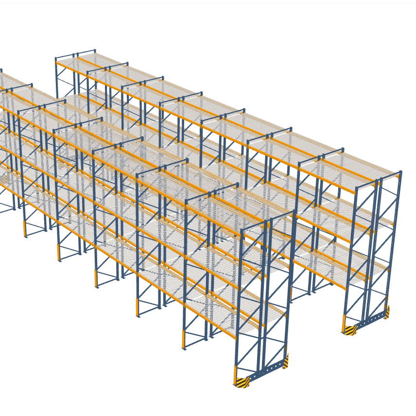 Pallet rack warehouse with 2 double rows 20x6m and 4 levels for 420 Euro pallets