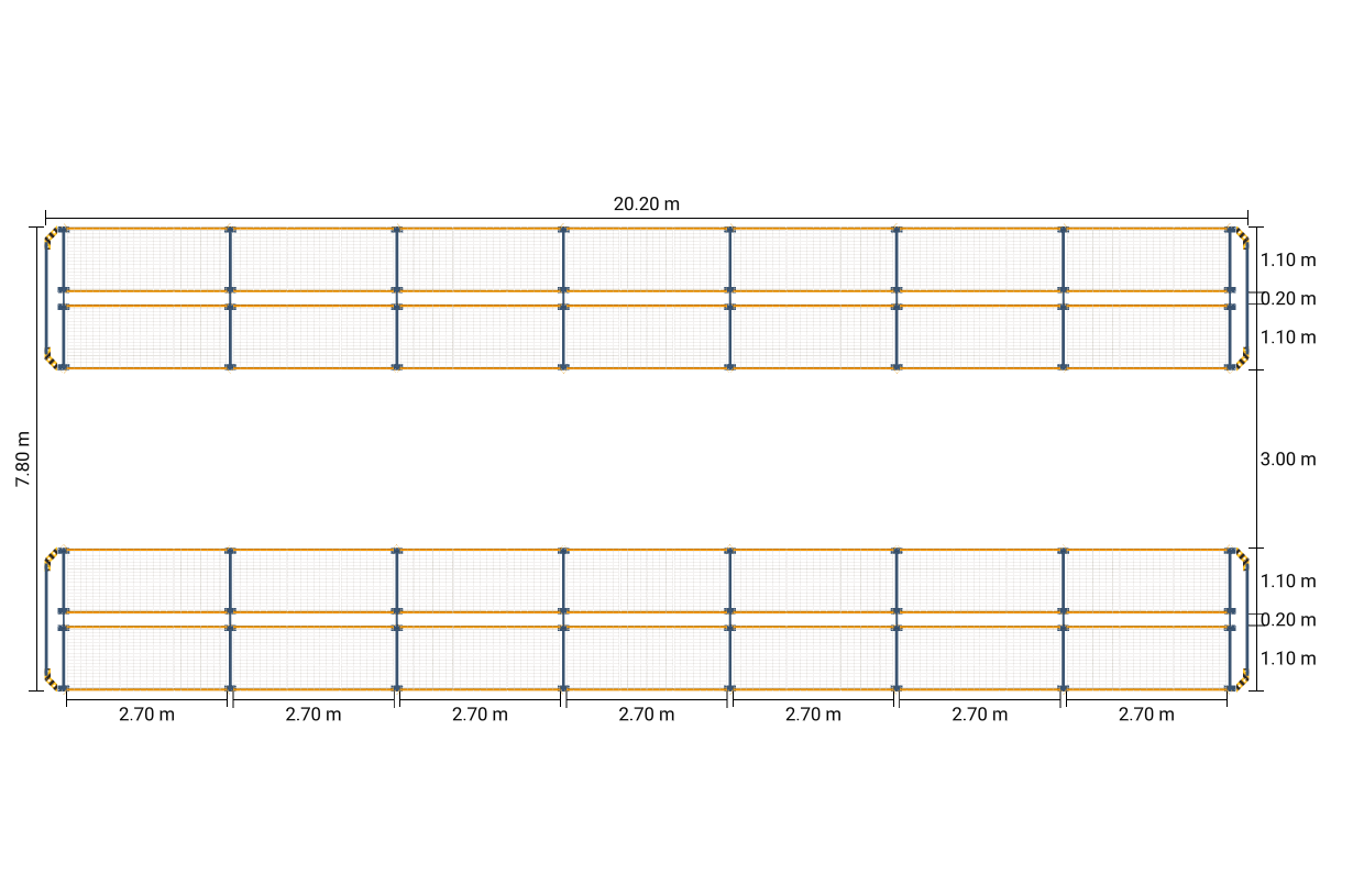 Pallet rack warehouse with 2 double rows 20x6m and 4 levels for 420 Euro pallets