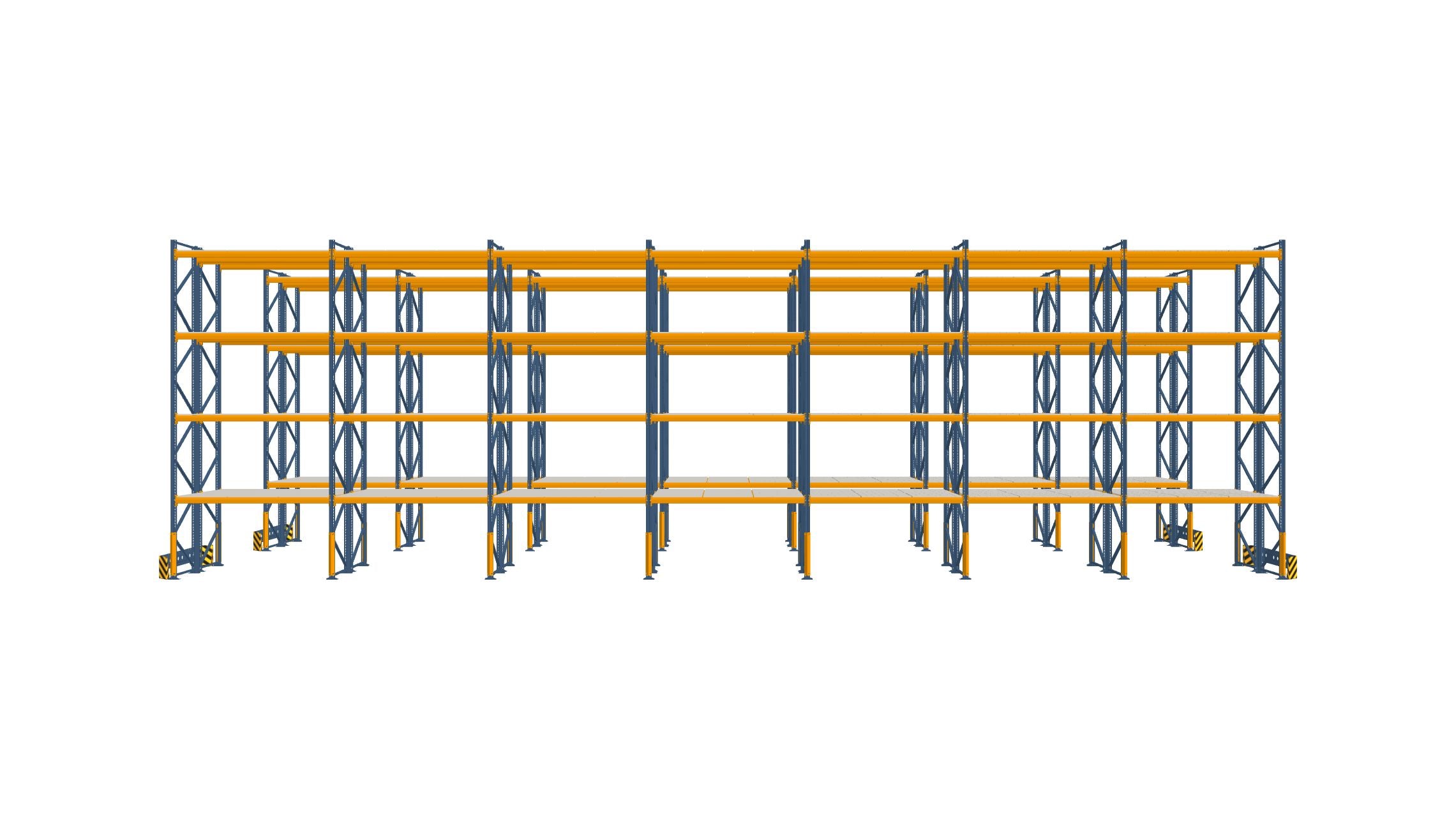 Pallet rack warehouse with 2 double rows 20x6m and 4 levels for 420 Euro pallets